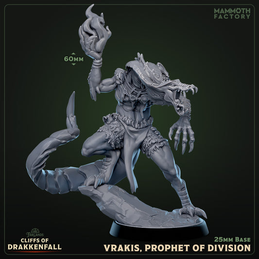 Vrakis Prophet of Division D&D miniatuur - draconische profeet necromancer uit Cliffs of Drakkenfall collectie, hoogdetail resin DND miniaturen voor fantasy tabletop RPG van Quest & Craft
