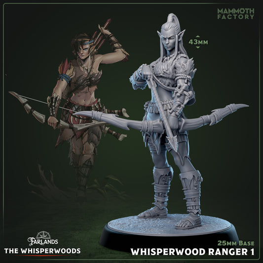 Whisperwood Rangers D&D miniatuur model 1 - elite ranger warband leider uit The Whisperwoods collectie, hoogdetail resin DND miniaturen voor fantasy tabletop RPG van Quest & Craft

