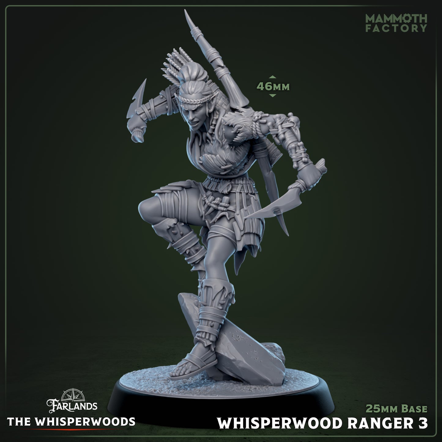Whisperwood Rangers D&D miniatuur model 3 - gespecialiseerde jager uit The Whisperwoods warband, TTRPG miniaturen voor Dungeons & Dragons van Quest & Craft

