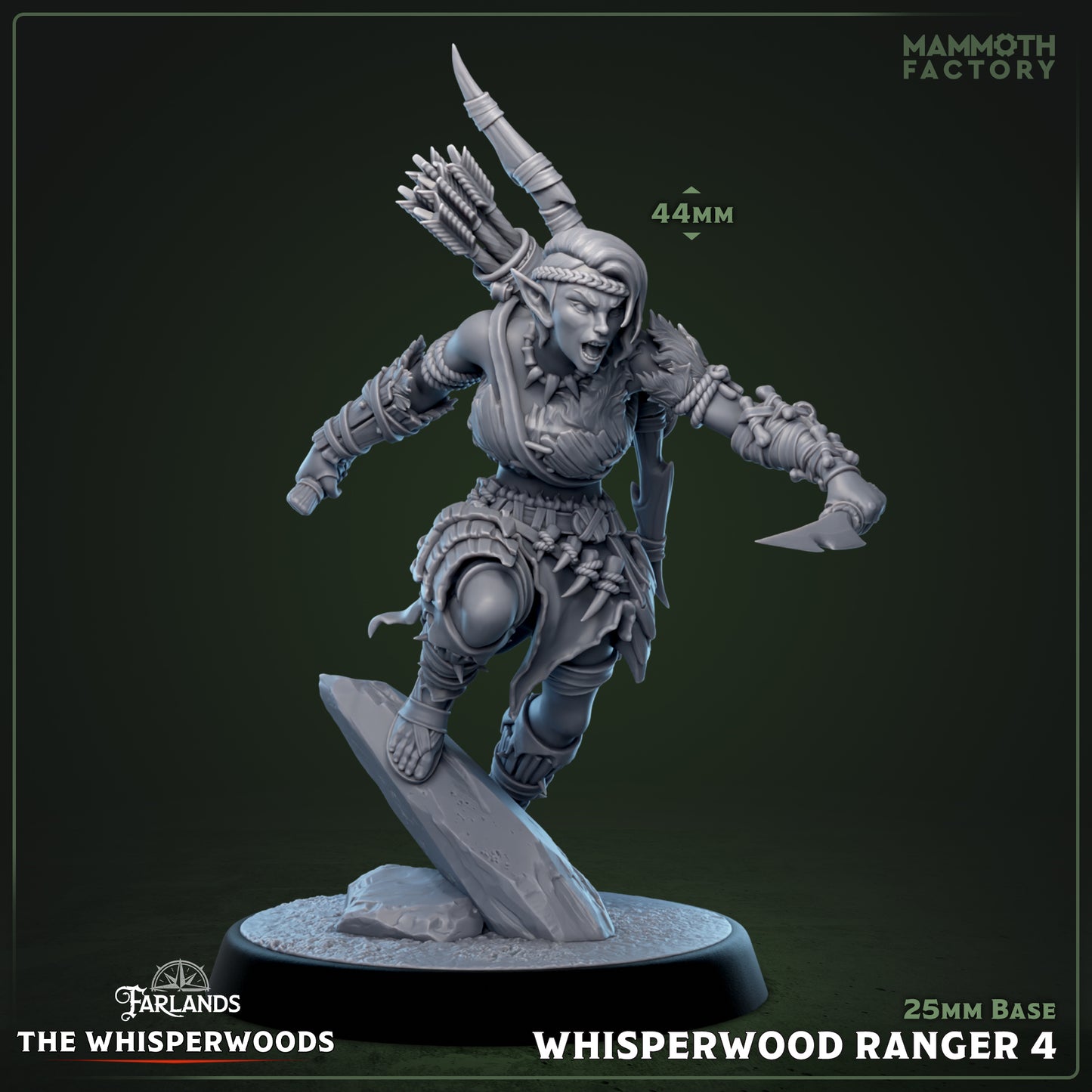 Whisperwood Rangers D&D miniatuur model 4 - ranger specialist met unieke uitrusting uit warband collectie, DND miniaturen voor tabletop RPG bij Quest & Craft
