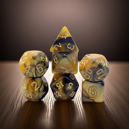 Gold & Black dobbelstenen met gouden cijfers – Luxe D&D Dice Set