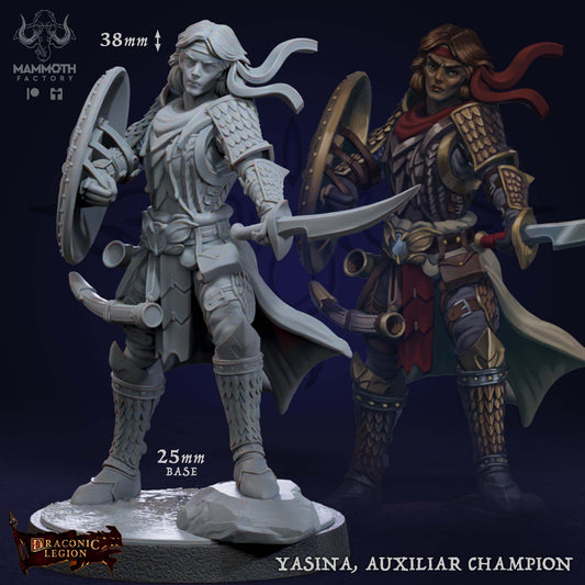 Yasina Auxiliar Leider D&D miniatuur - strategische vrouwelijke commandant van de Draconic Legion, hoogdetail resin DND miniaturen voor fantasy tabletop RPG van Quest & Craft
