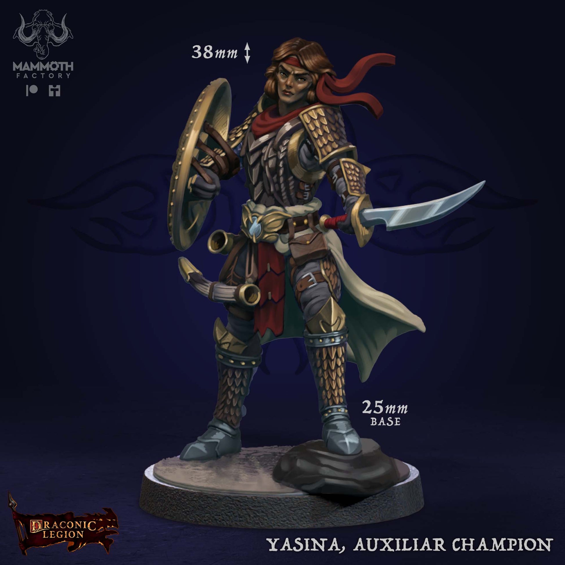 Yasina Auxiliar Leider D&D miniatuur - ColorReference -  strategische vrouwelijke commandant van de Draconic Legion, hoogdetail resin DND miniaturen voor fantasy tabletop RPG van Quest & Craft

