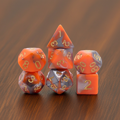 Orange & Grey dobbelstenen met gouden cijfers – Unieke Dice Set