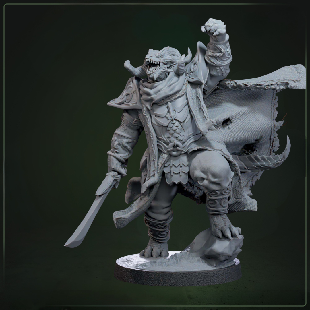 Ātaryon Exemplar Paladin D&D miniatuur - nobele exemplar paladin van de Drakkari uit Draconic Legion collectie, hoogdetail resin DND miniaturen voor fantasy tabletop RPG van Quest & Craft
